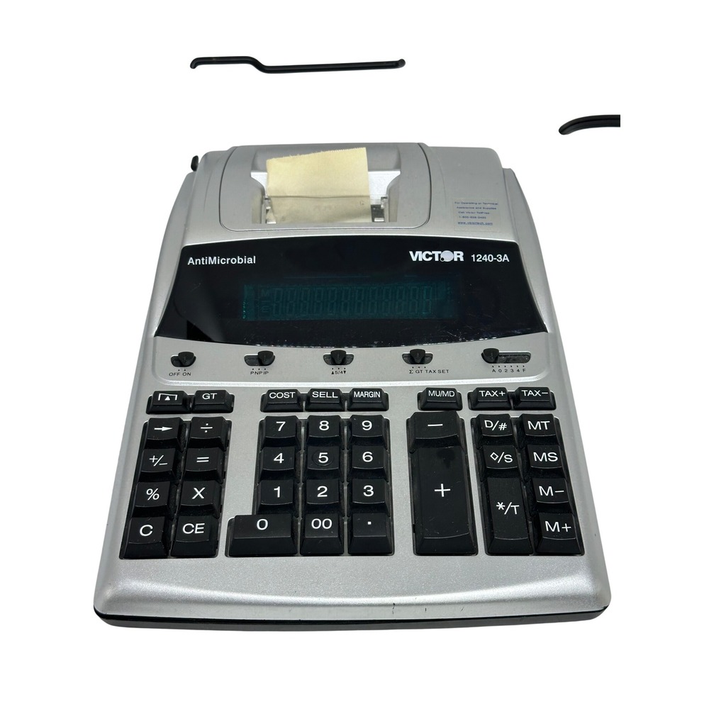 Victor 1240-3A Printing Calculator Silver Black AntiMicrobial Desktop Business